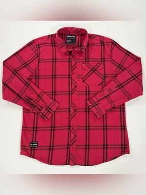 Fox Racing Mens Flannel Shirt XL Red Black Plaid Long Sleeve Button Front Cotton